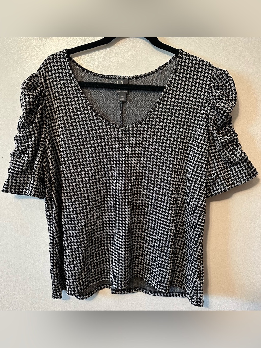 Worthington Houndstooth Ruffle Sleeve Blouse Top Size XXL